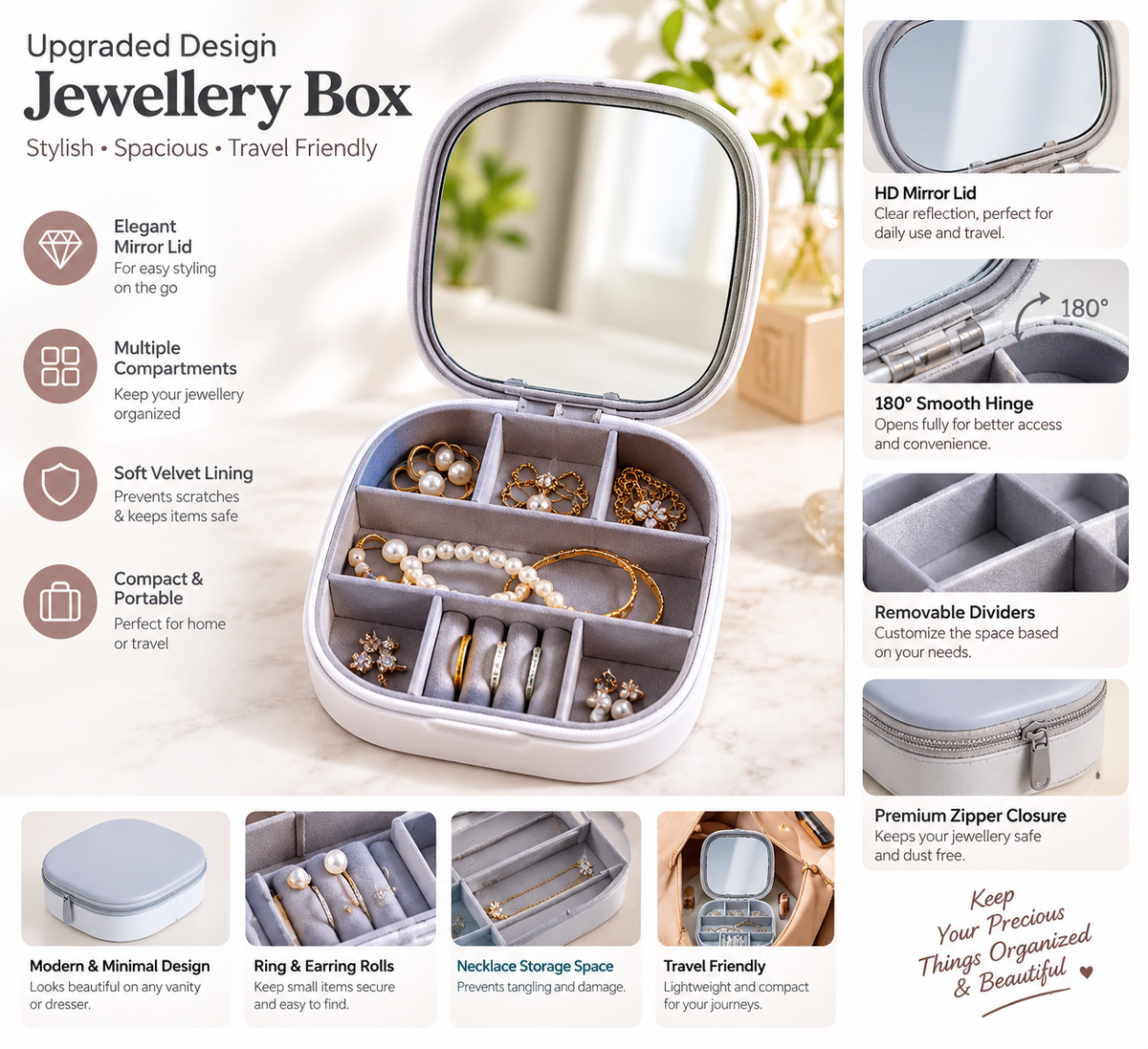 Jewelry Organizer Box with Mirror