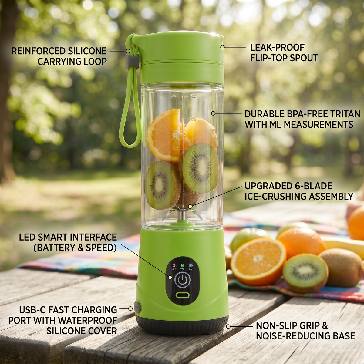 Premium Portable USB Juice Blender – 6-Blade Rechargeable Mini Smoothie Maker