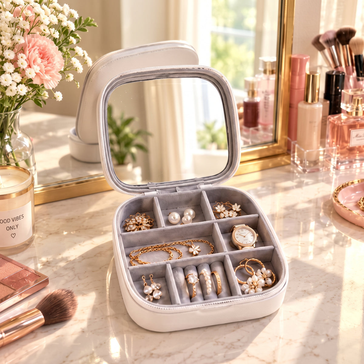Jewelry Organizer Box with Mirror