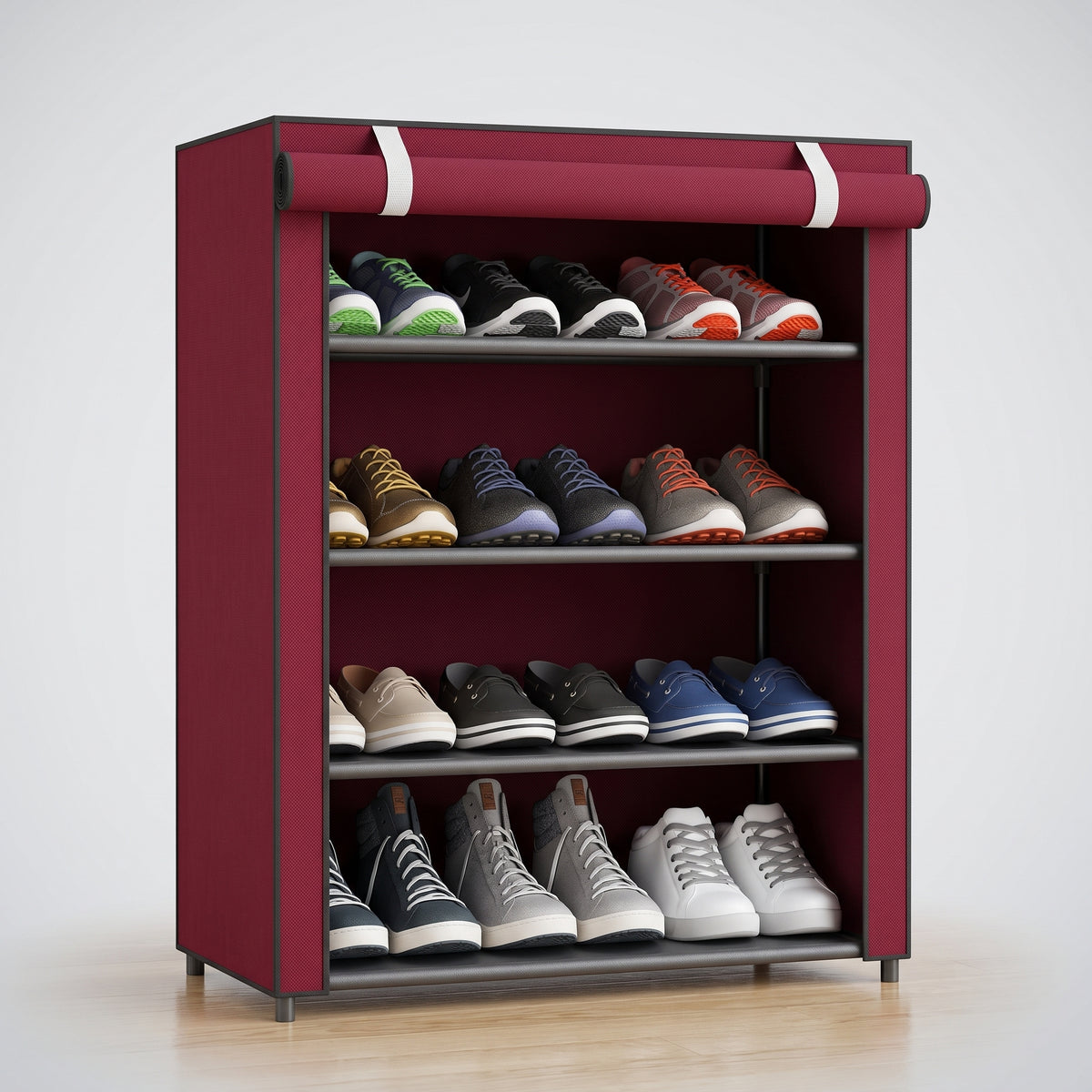 Foldable 4-Tier Shoe Rack with Dust Cover