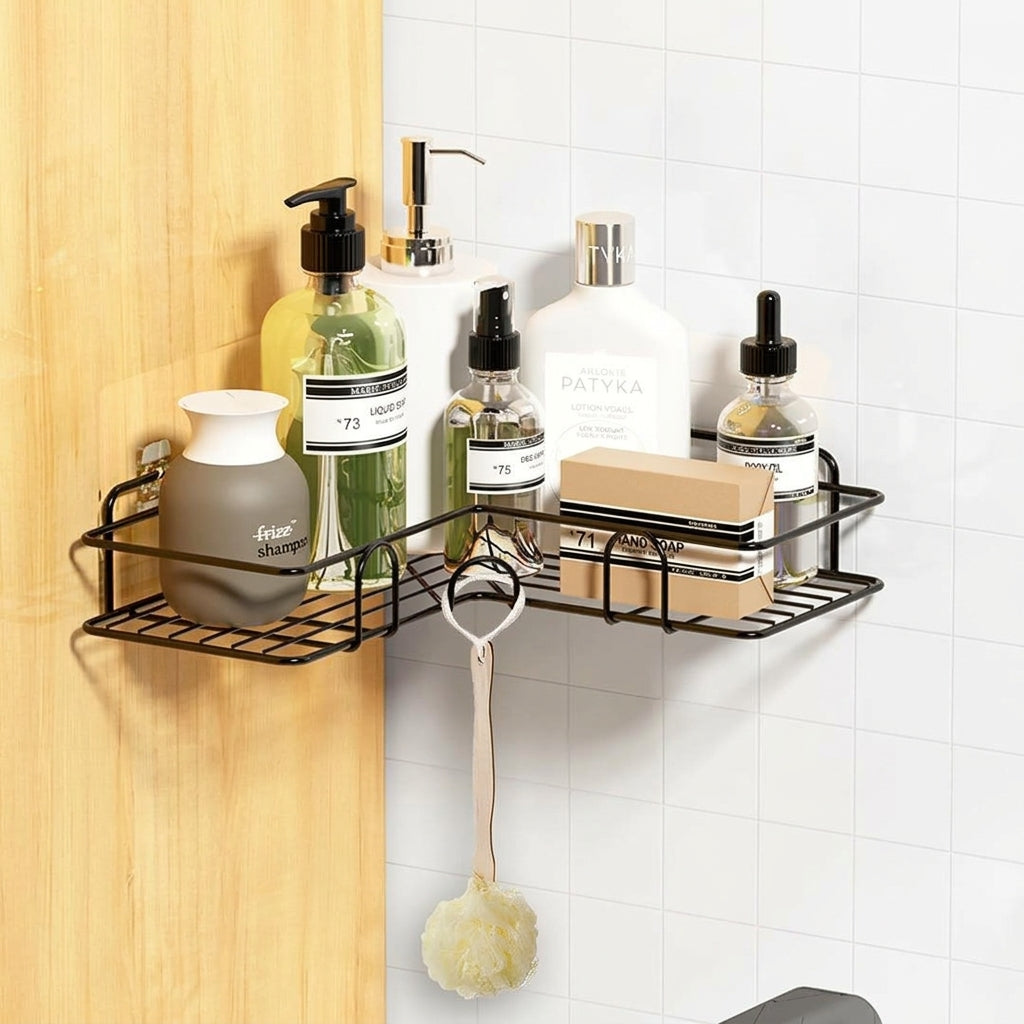 Black Metal Corner Bathroom Shelf Organizer