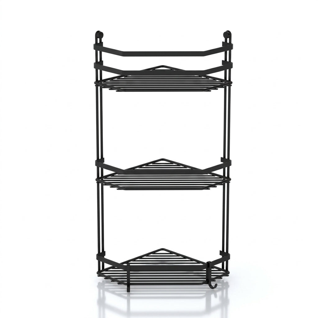 Black Corner Bathroom Shelf with 3-Tier Storage