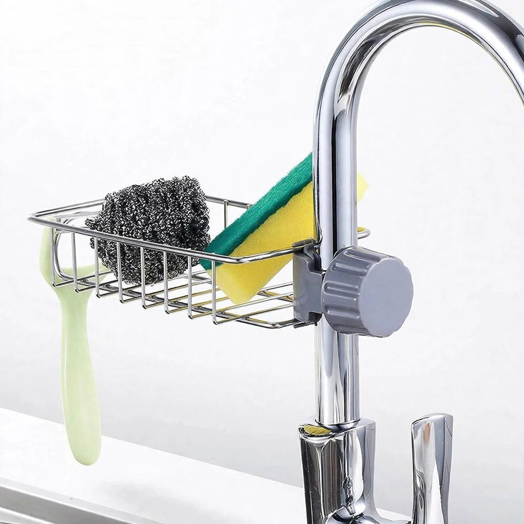 Stainless Steel Sink Faucet Organizer – Kitchen Sponge Holder & Soap Rack