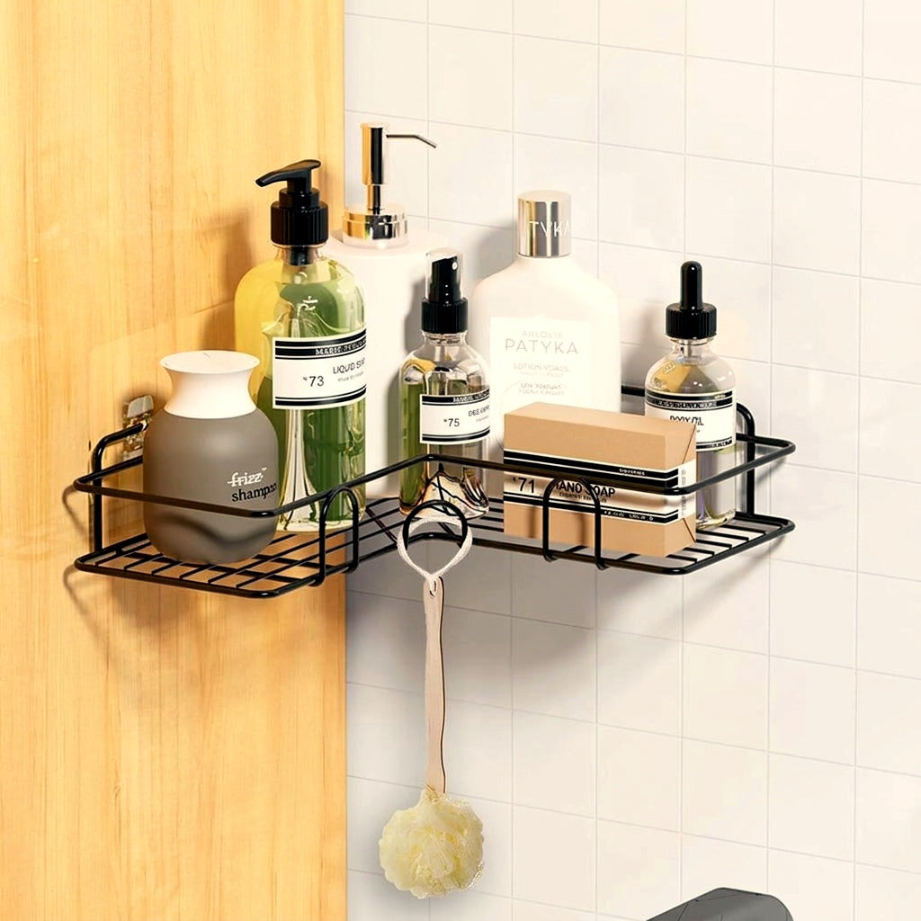 Black Metal Corner Bathroom Shelf Organizer