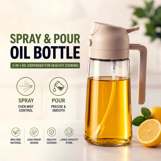 2-in-1 Glass Oil Spray Bottle & Dispenser