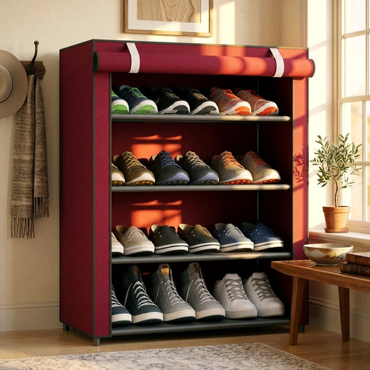 Foldable 4-Tier Shoe Rack with Dust Cover
