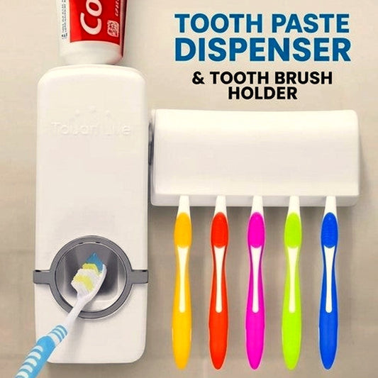 Wall-Mounted Toothpaste Dispenser & Toothbrush Holder